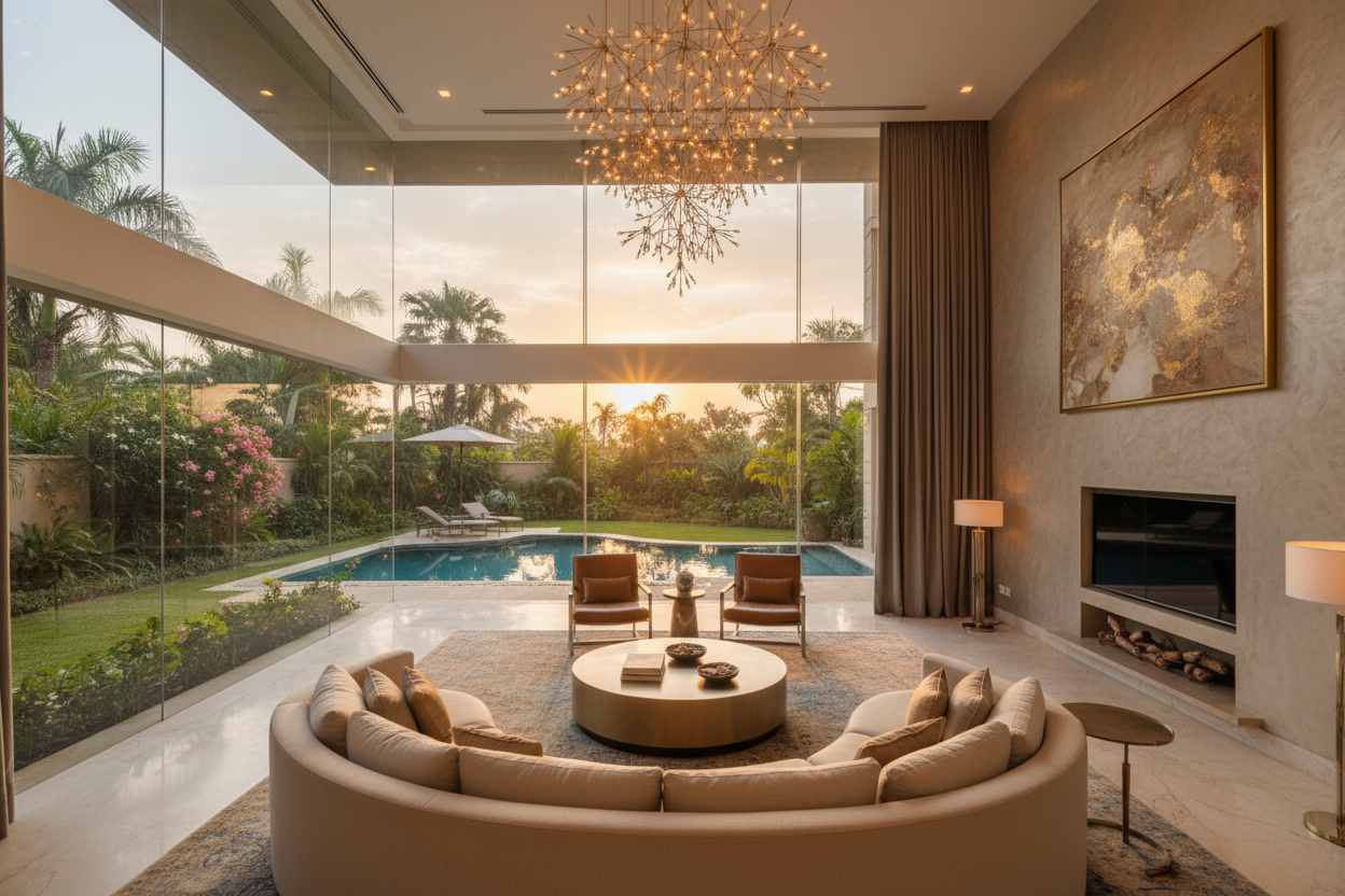 Serene Palms Villa Gandhinagar - Luxury Interior Living Room